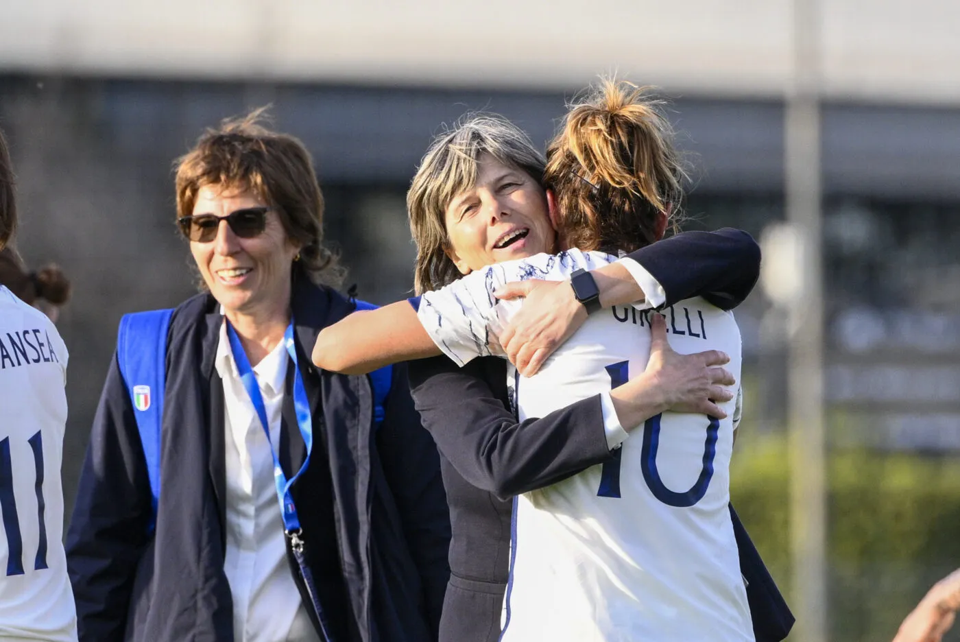 Foto Fabrizio Corradetti/LaPresse 11 Aprile 2023 Roma, Italia - sport, calcio - Italia Femminile vs Colombia - Amichevole - Stadio Tre Fontane. Nella foto: Milena Bertolini coach of Italia Cristiana Girelli (Italia) April 11, 2023 Roma, Italy - sport, soccer - Italia Women vs Colombia - friendly - Tre Fontane stadium. In the pic: Milena Bertolini coach of Italia Cristiana Girelli (Italia) - Photo by Icon sport