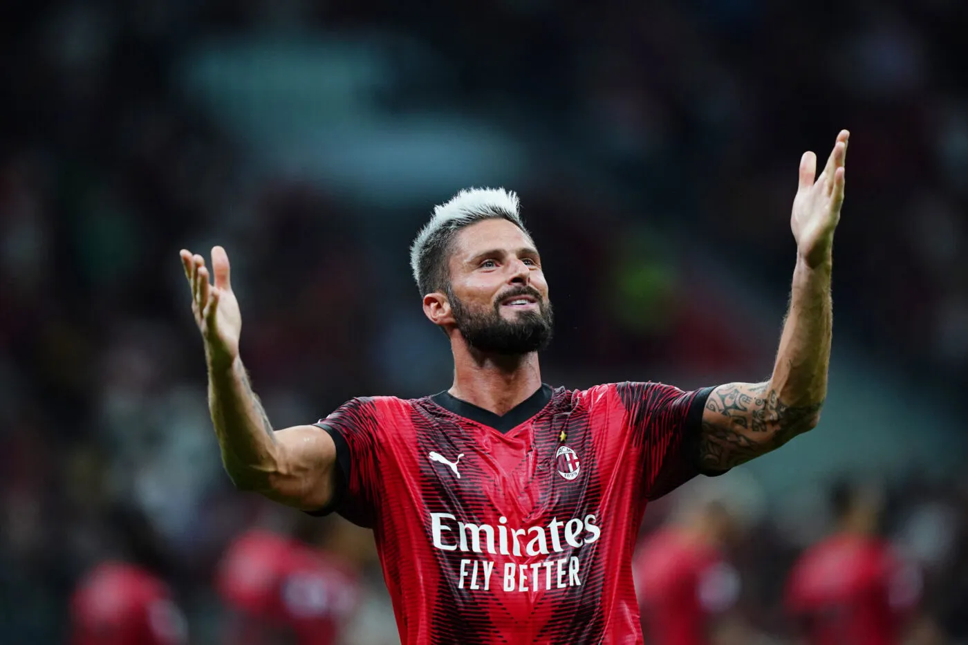 Foto Spada/LaPresse 26 Agosto 2023 - Milano , Italia - sport, calcio - Ac Milan vs Torino - Campionato italiano di calcio Serie A TIM 2023/2024 - Stadio San Siro. Nella foto: Olivier Giroud (AC Milan); esultanza dopo gol 2-0 August 26 , 2023 Milan , Italy - sport, calcio - Milan vs Torino - Serie A Football Championship 2023/2024 - San Siro Stadium . In the pic : Olivier Giroud (AC Milan);celebrates after scoring 2-0 - Photo by Icon sport