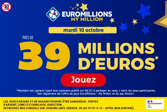 EuroMillions mardi 10 octobre 2023 : 39 millions d’euros à gagner  !