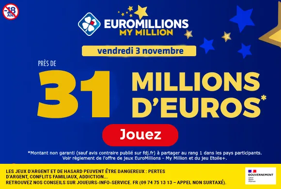 EuroMillions vendredi 3 novembre 2023 : 31 millions d’euros à gagner  !