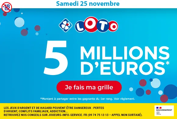 Loto samedi 25 novembre 2023 : 5 millions d&rsquo;euros à gagner !