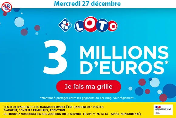 Loto mercredi 27 décembre 2023 : 3 millions d&rsquo;euros à gagner !