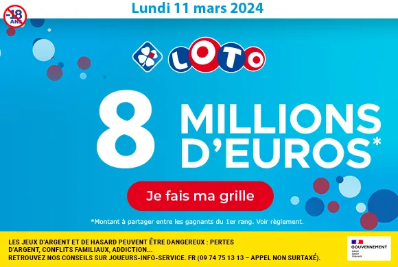 Loto du lundi 11 mars 2024 : 8 millions d&rsquo;euros à gagner !