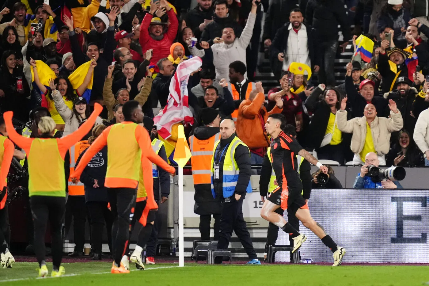 Colombia's Daniel Munoz celebrates scoring the opening goal of the game during an international friendly match at the London Stadium. Picture date: Friday March 22, 2024. Photo by Icon Sport   - Photo by Icon Sport