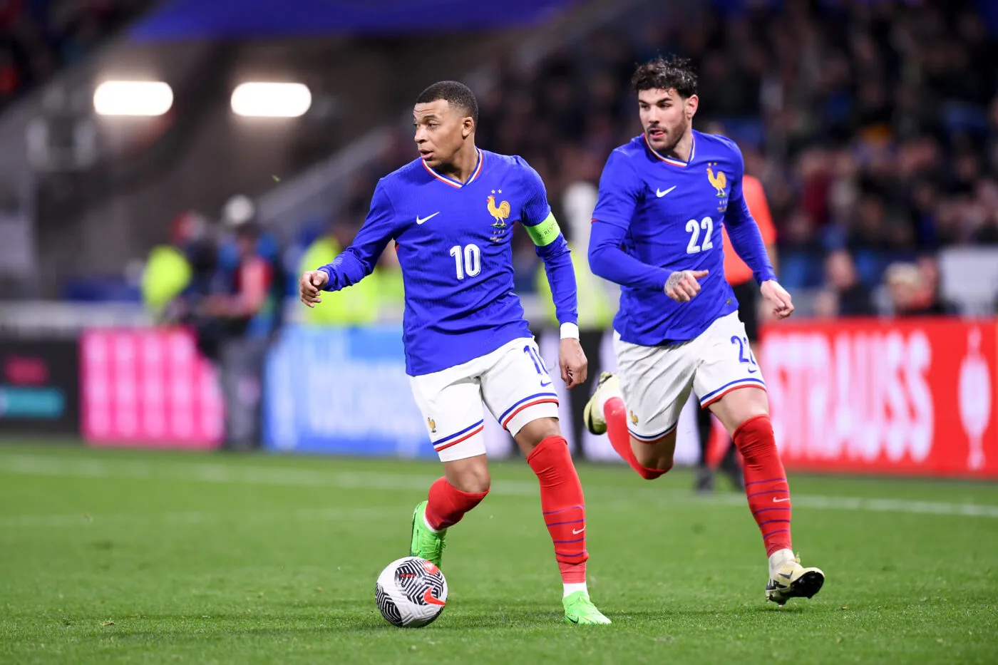 10 Kylian MBAPPE (fra) - 22 Theo Hernandez (FRA) during the International friendly match between France and Germany at Groupama Stadium on March 23, 2024 in Lyon, France.(Photo by Philippe Lecoeur/FEP/Icon Sport)   - Photo by Icon Sport