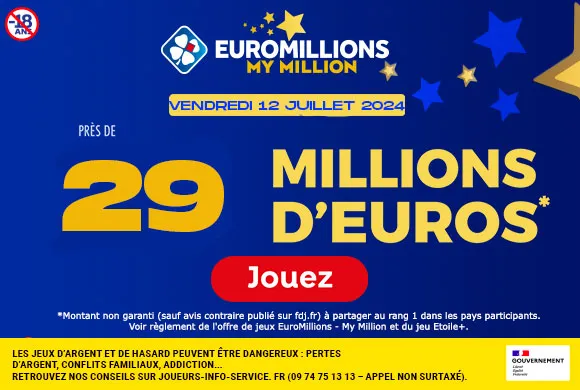 Euromillions vendredi 12 juillet 2024 : 29 millions d’euros à gagner !