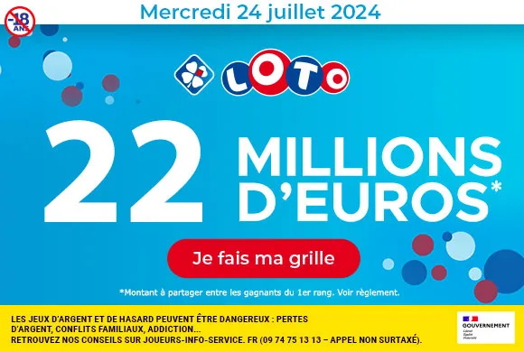 Loto mercredi 24 juillet 2024 : 22 millions d’euros à gagner !