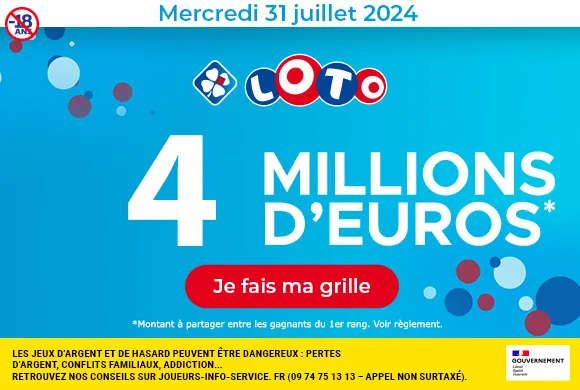 Loto mercredi 31 juillet 2024 : 4 millions d’euros à gagner !