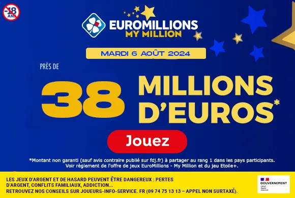 Euromillions mardi 5 août 2024 : 38 millions d’euros à gagner !