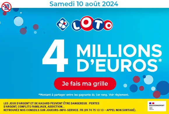 Loto samedi 10 août 2024 : 4 millions d’euros à gagner !