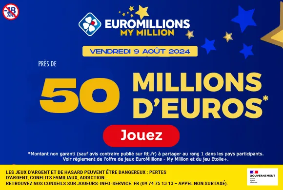 Euromillions vendredi 9 août 2024 : 50 millions d’euros à gagner !