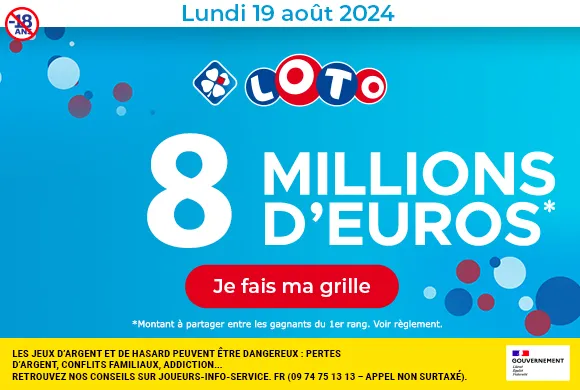 Loto lundi 19 août 2024 : 8 millions d’euros à gagner !