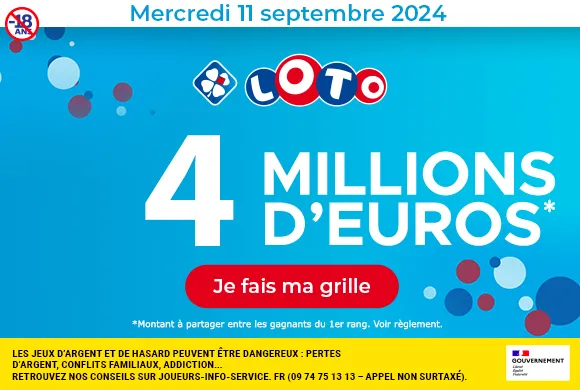 Loto mercredi 11 septembre 2024 : 4 millions d’euros à gagner !