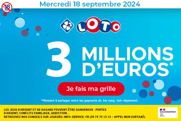 Loto mercredi 18 septembre 2024 : 3 millions d’euros à gagner !