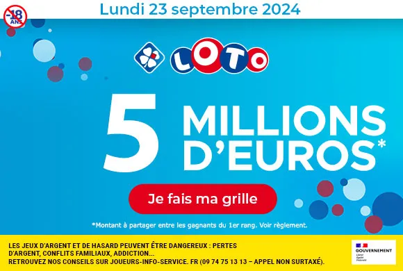 Loto lundi 23 septembre 2024 : 5 millions d’euros à gagner !