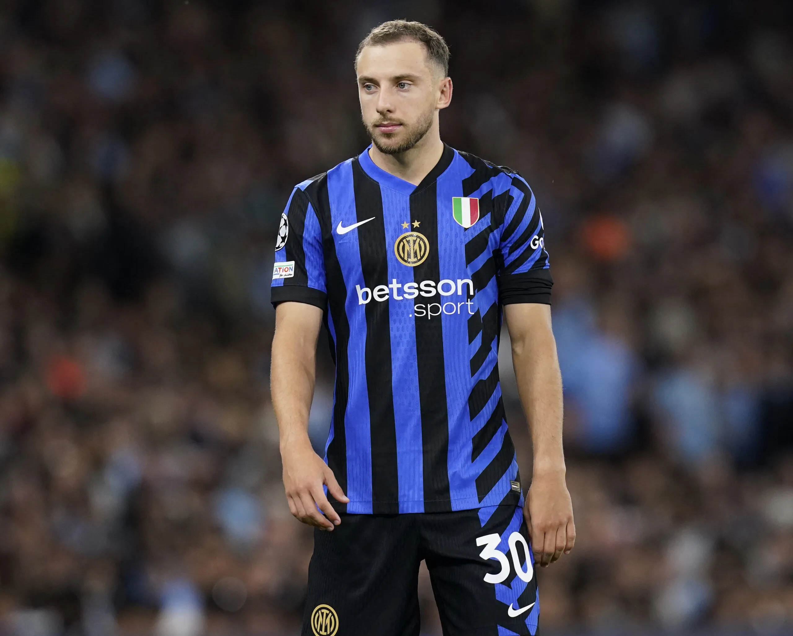 Manchester, England, 18th September 2024. Carlos Augusto of Inter Milan during the UEFA Ligue des champions match at the Etihad Stadium, Manchester. Picture credit should read: Andrew Yates / Sportimage &#8211; Photo by Icon Sport