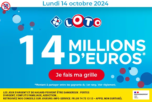 Loto lundi 14 octobre 2024 : 14 millions d’euros à gagner !