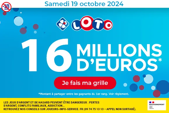 Loto samedi 19 octobre 2024 : 16 millions d’euros à gagner !