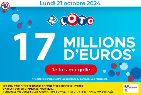 Loto lundi 21 octobre 2024 : 17 millions d’euros à gagner !