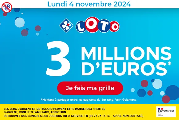 Loto lundi 4 novembre 2024 : 3 millions d’euros à gagner !