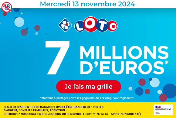 Loto mercredi 13 novembre 2024 : 7 millions d’euros à gagner !