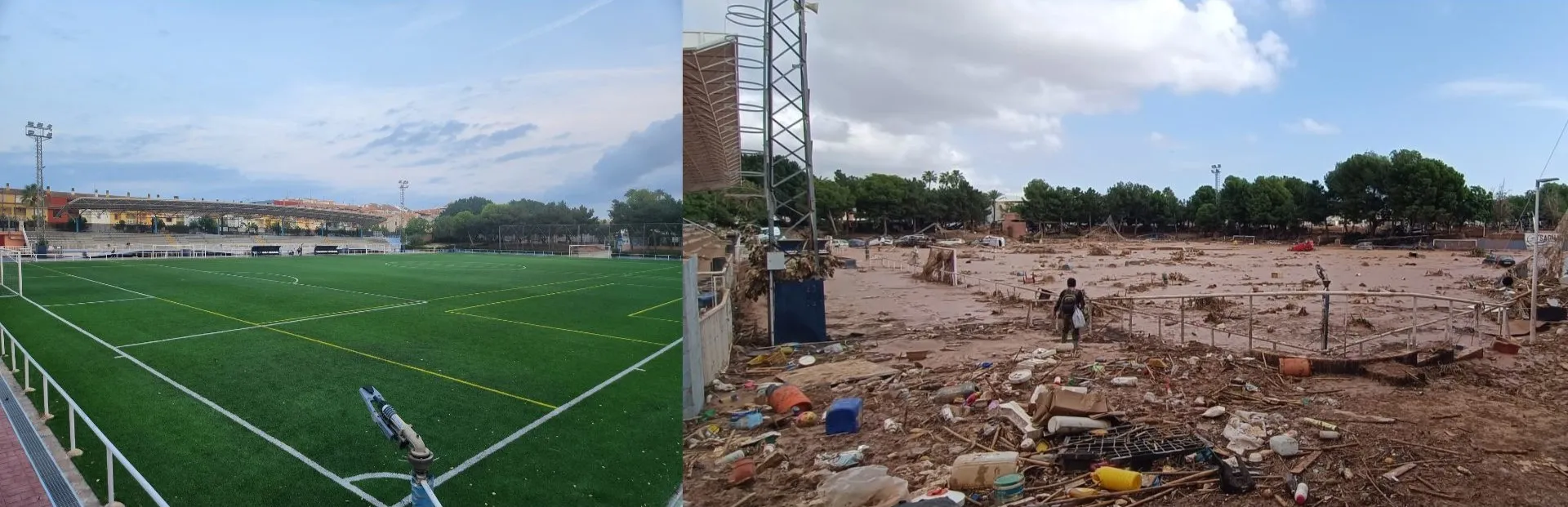 Avant/Après du stade du Paiporta CF. Crédit : Club Paiporta CF.