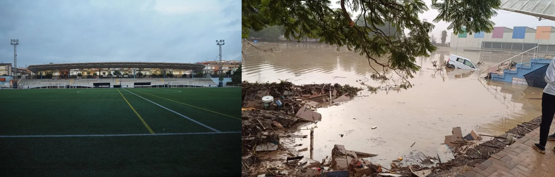 Avant/Après du stade du Paiporta CF. Crédit : Club Paiporta CF.