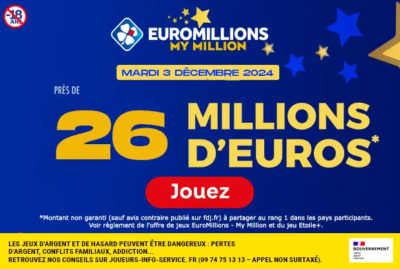 EuroMillions mardi 3 décembre 2024 : 26 millions d’euros à gagner !