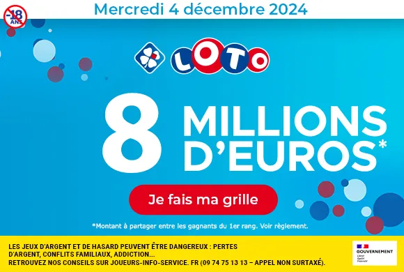 Loto mercredi 4 décembre 2024 : 8 millions d’euros à gagner !