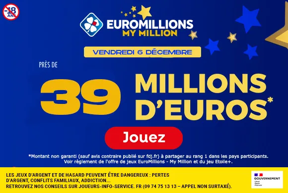 EuroMillions vendredi 6 décembre 2024 : 39 millions d’euros à gagner !