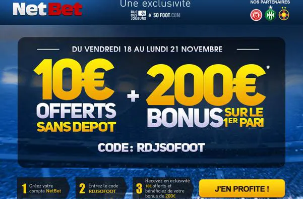 Exclu SoFoot : 210€ offerts pour miser chez NetBet dont 10€ sans dépôt !