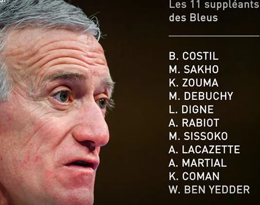 Photo : La liste des 11 suppléants des Bleus pour le Mondial 2018 (via Facebook SO FOOT)