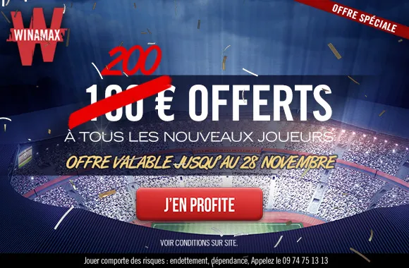 BONUS WINAMAX : 200€ offerts en CASH jusqu&rsquo;à mercredi 28 novembre !