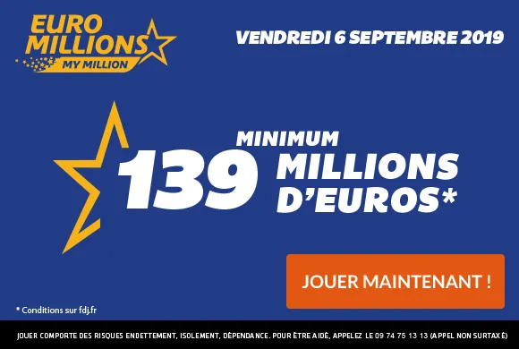 EuroMillions : 139 millions d&rsquo;€ à gagner + 1 millionnaire garanti ce vendredi