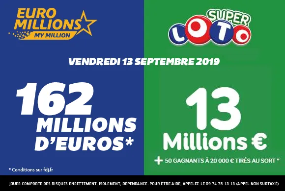 EuroMillions : 162 millions d&rsquo;€ à gagner + 13 millions d&rsquo;€ au Super Loto ce vendredi 13