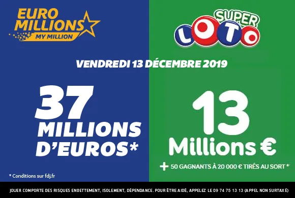 Vendredi 13 avril 2019 : 13 millions d&rsquo;euros à Super Loto et 37 millions d&rsquo;euros à EuroMillions !