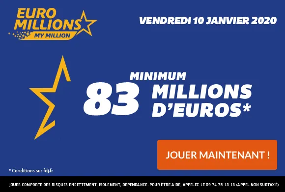 EuroMillions : 83 millions d&rsquo;€ à gagner + 1 millionnaire garanti ce vendredi