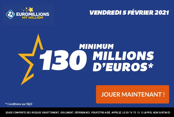 EuroMillions : 130 millions d&rsquo;€ à gagner + 1 millionnaire garanti ce vendredi au Méga Jackpot