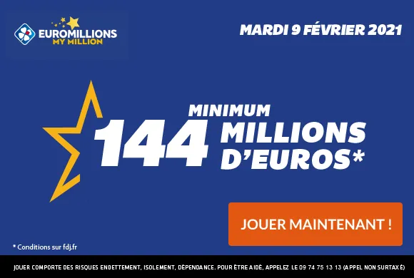 EuroMillions : 144 millions d&rsquo;€ à gagner + 1 millionnaire garanti ce mardi