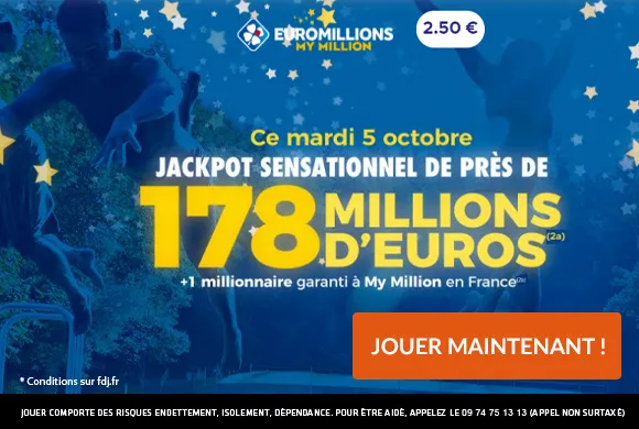 EuroMillions mardi 5 octobre 2021 : 178 millions d&rsquo;€ à gagner + 1 millionnaire garanti