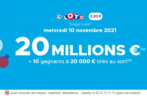 LOTO du mercredi 10 novembre 2021 : 20 millions d&rsquo;€ à gagner !