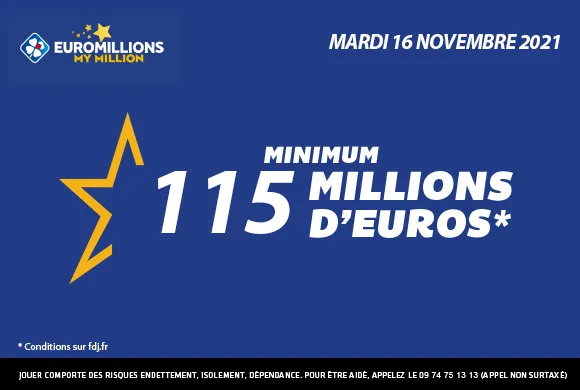 EuroMillions mardi 16 novembre 2021 : 115 millions d&rsquo;€ à gagner !