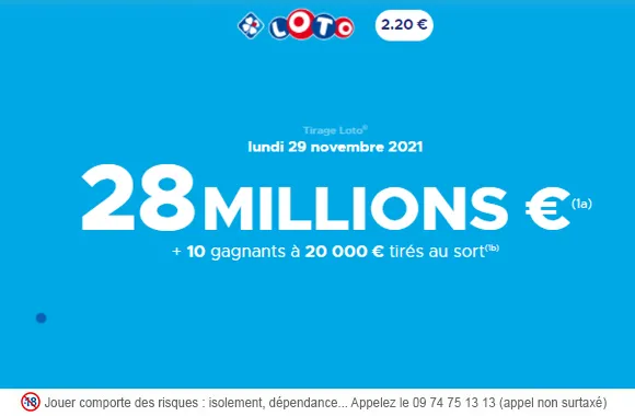 LOTO du lundi 29 novembre 2021 : 28 millions d&rsquo;€ à gagner (cagnotte record) !