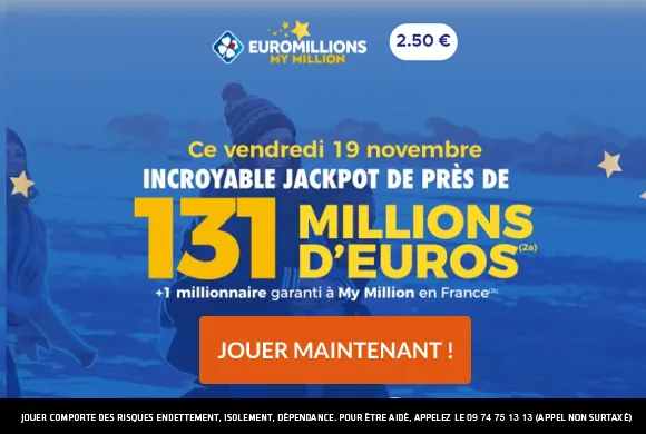 EuroMillions vendredi 19 novembre 2021 : 131 millions d&rsquo;€ à gagner !