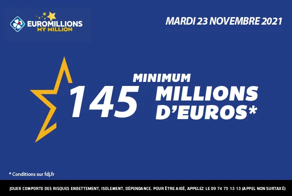 EuroMillions mardi 23 novembre 2021 : 145 millions d&rsquo;€ à gagner !