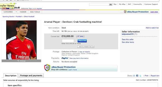 Photo : Denilson en vente sur Ebay