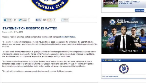 Photo : Chelsea n’oublie pas Di Matteo