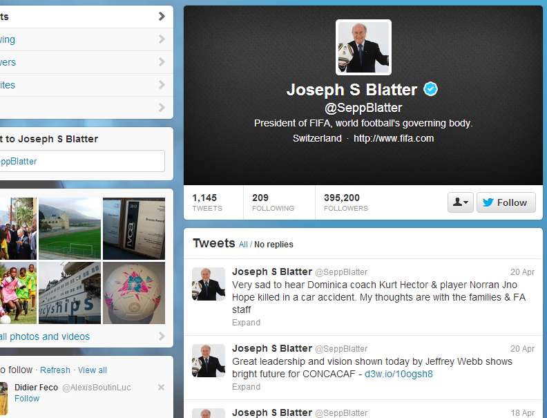 Le compte Twitter de Blatter piraté