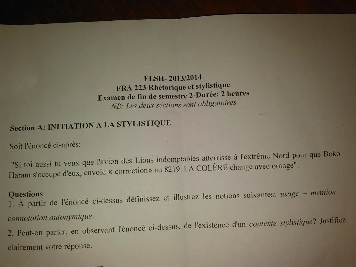 Photo : Le Cameroun moqué dans un sujet d&rsquo;examen