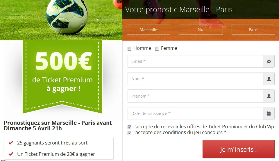 Concours de Pronostics OM &#8211; PSG : 500€ à gagner !